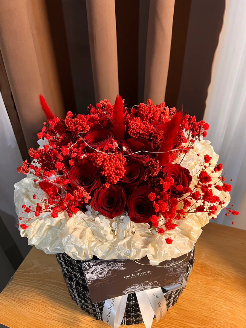 Million Roses with Preserved Fillers | 12 Premium Roses | Round Blooms